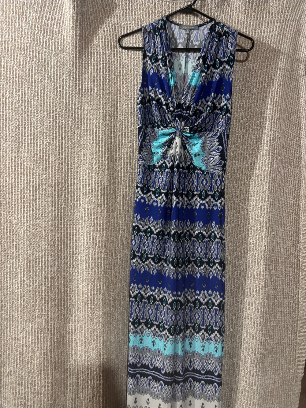 NY Collection Royal Blue and Aqua Knot-Front Maxi Dress
